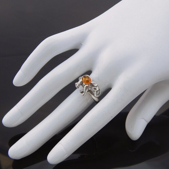 Natural Baltic Cognac Amber Adjustable Lucky Elephant Ring in S925 - Picture 5 of 5